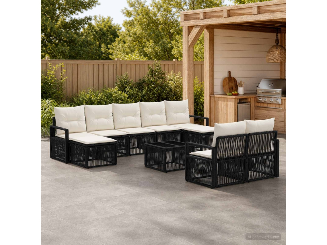 Vidaxl Conjunto De Sofá De Jardim 10 Unid. Preto Vime Pe