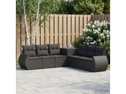 Vidaxl Conjunto De Sofás 7 Unid. Preto Rattan Poliéster E Aço
