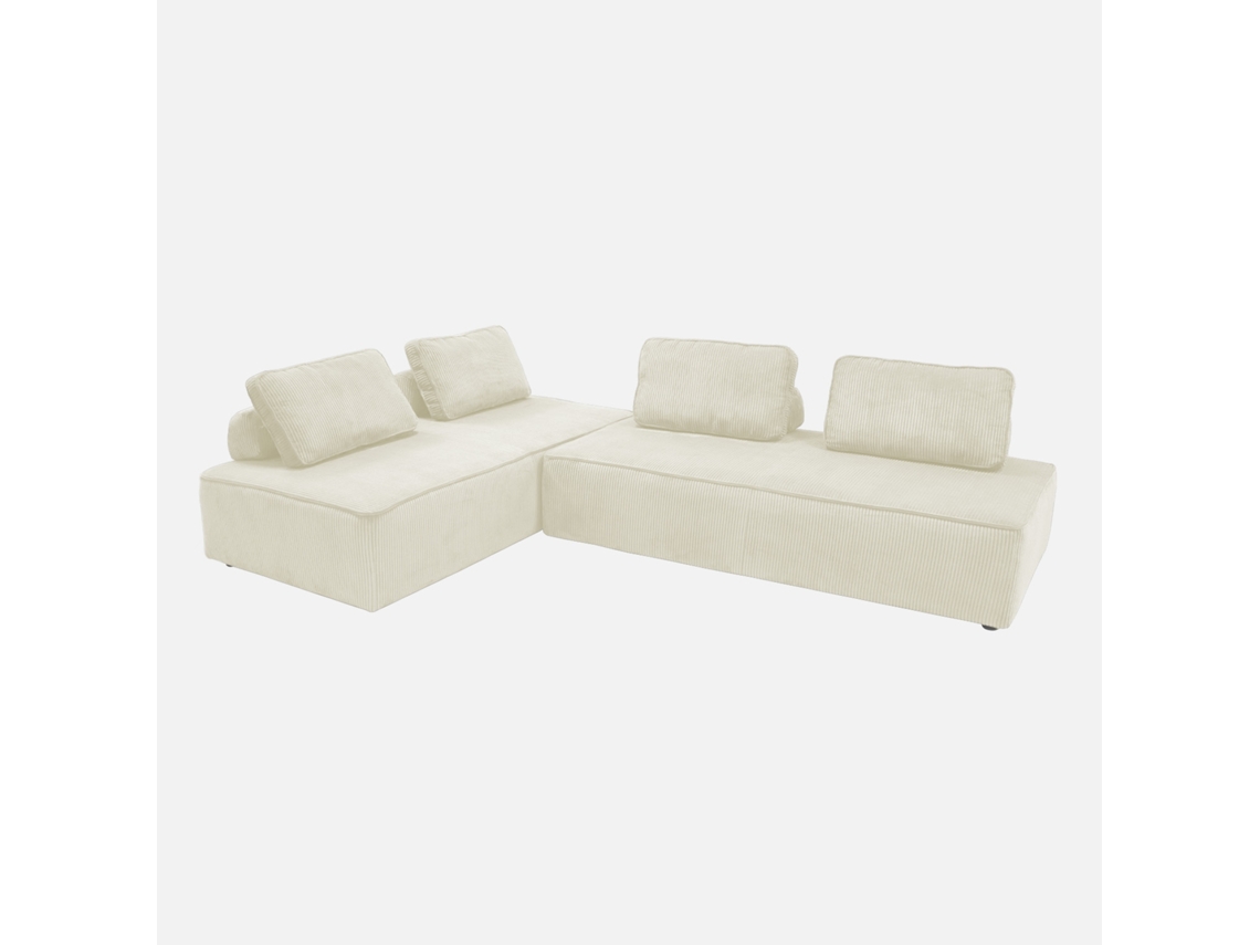Sofá Modular Em Veludo Canelado, 4 Lugares, Creme