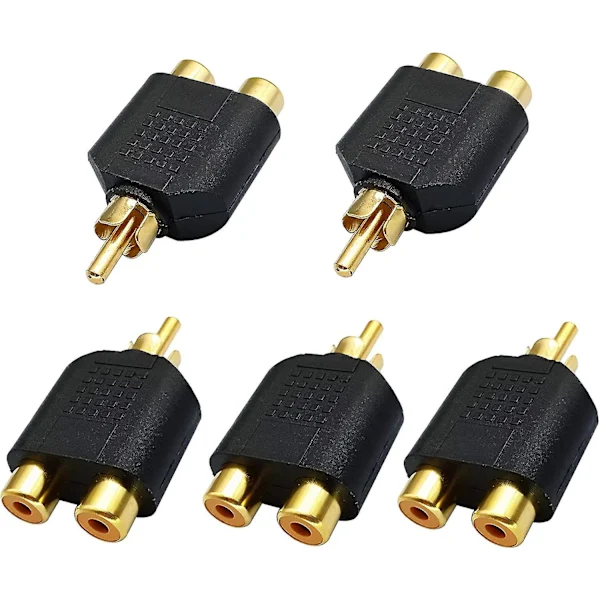 Adaptador Divisor Rca Banhado a Ouro, 1 Macho para 2 Fêmea, Conversor de Áudio e Vídeo em Y Conversão Cabo Tv. AQUAFORGE