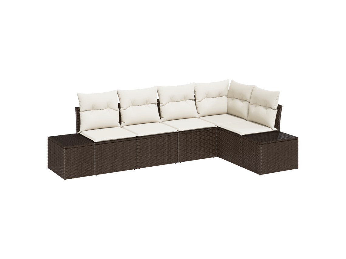 Conjunto 5 Conjunto De Sofá De Jardim Vidaxl Castanho Vime Pe (264 X 154 X 69 Cm)