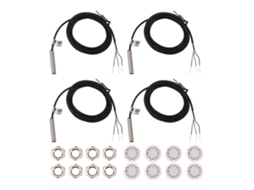 Conjunto de 4 Sensores Indutivos de Proximidade de 8mm Cabeça Plana NPN 3 Cabos Normalmente Fechado