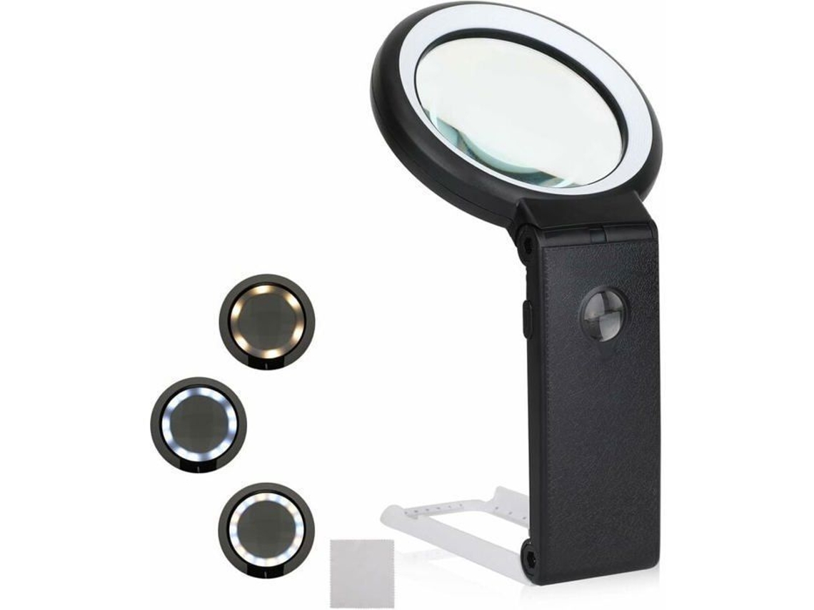 Lupa de Mesa Iluminada 10x30x com 18 Leds Intensidade Variável Pzcc BRILVIBERA