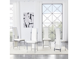 Conjunto 4 Cadeiras Jantar Minimalistas Couro Pu Branco Prateado