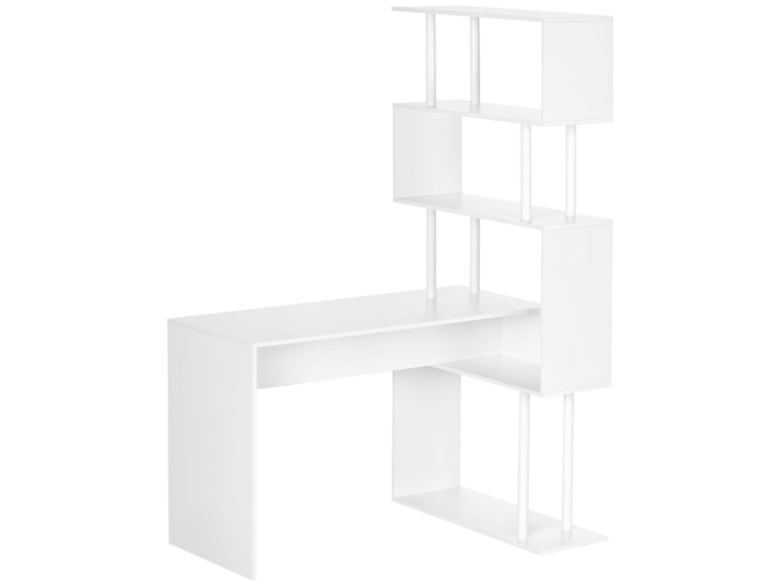 Mesa de Computador em L com 4 Prateleiras de Madeira, 120x80x176 Cm, Branca ZACHARY