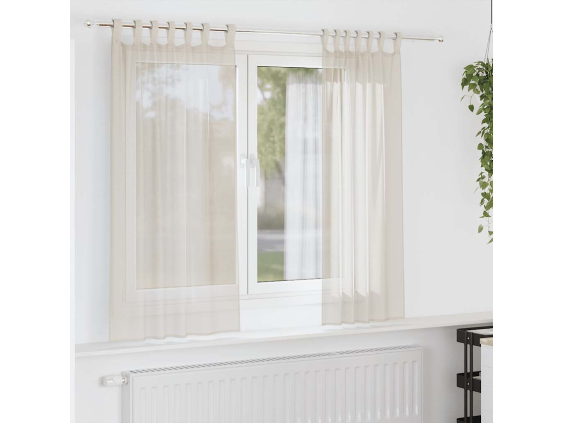 Vidaxl Cortinas De Voile Com Aba 2 Pcs Creme