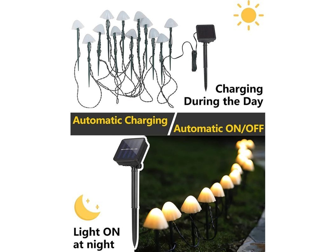 2026 luces de Hongo Solares Led Impermeables Ip44 para Jardín Con 8 Modos 5m 20led