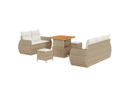 Conjunto 8 De Sofá Para Jardim Com Almofadas Vidaxl Bege De Rattan Poli Acácia