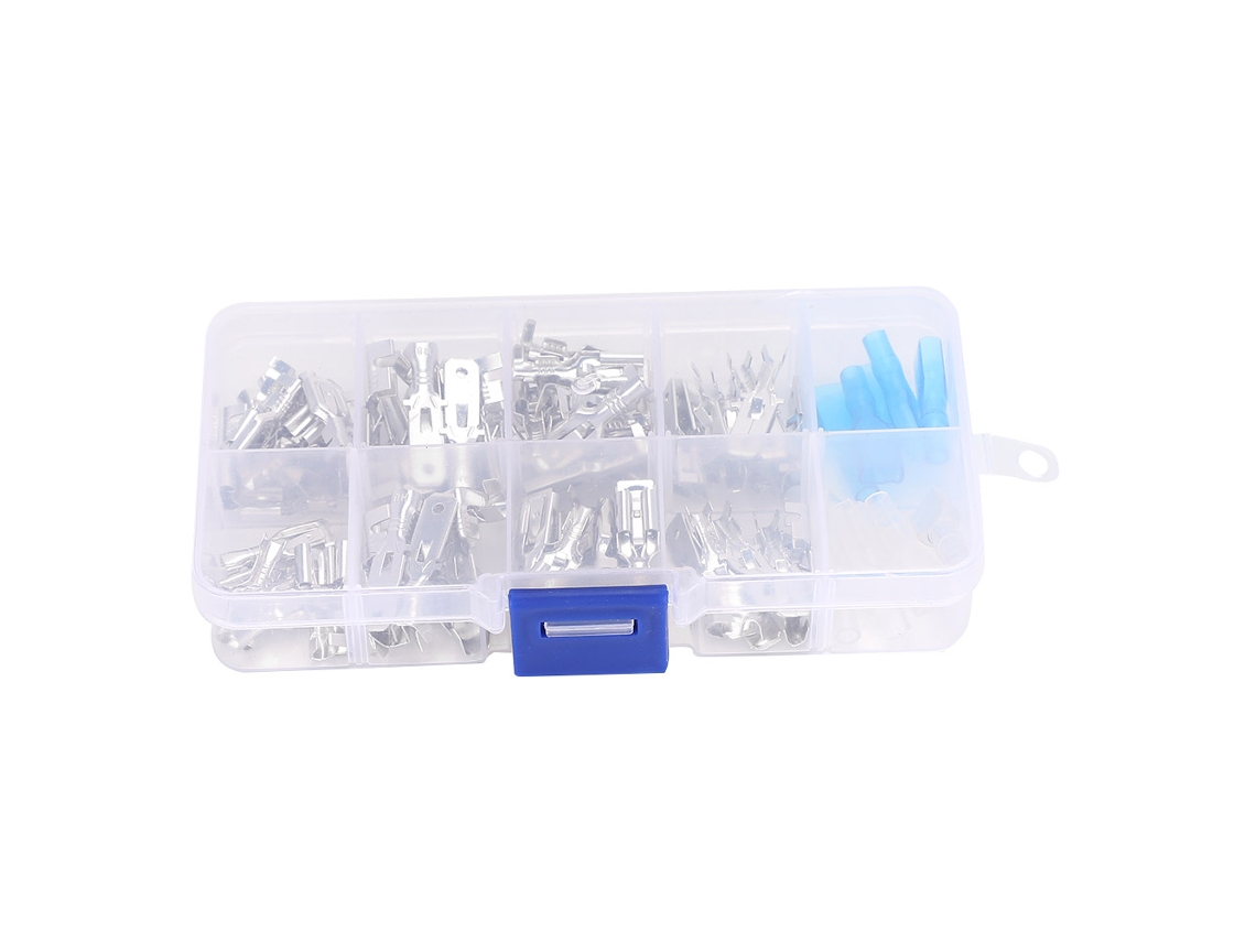 Kit com 90 conectores de cabo de latão galvanizado de 6,3 mm para terminais de crimpagem de fios elétricos.