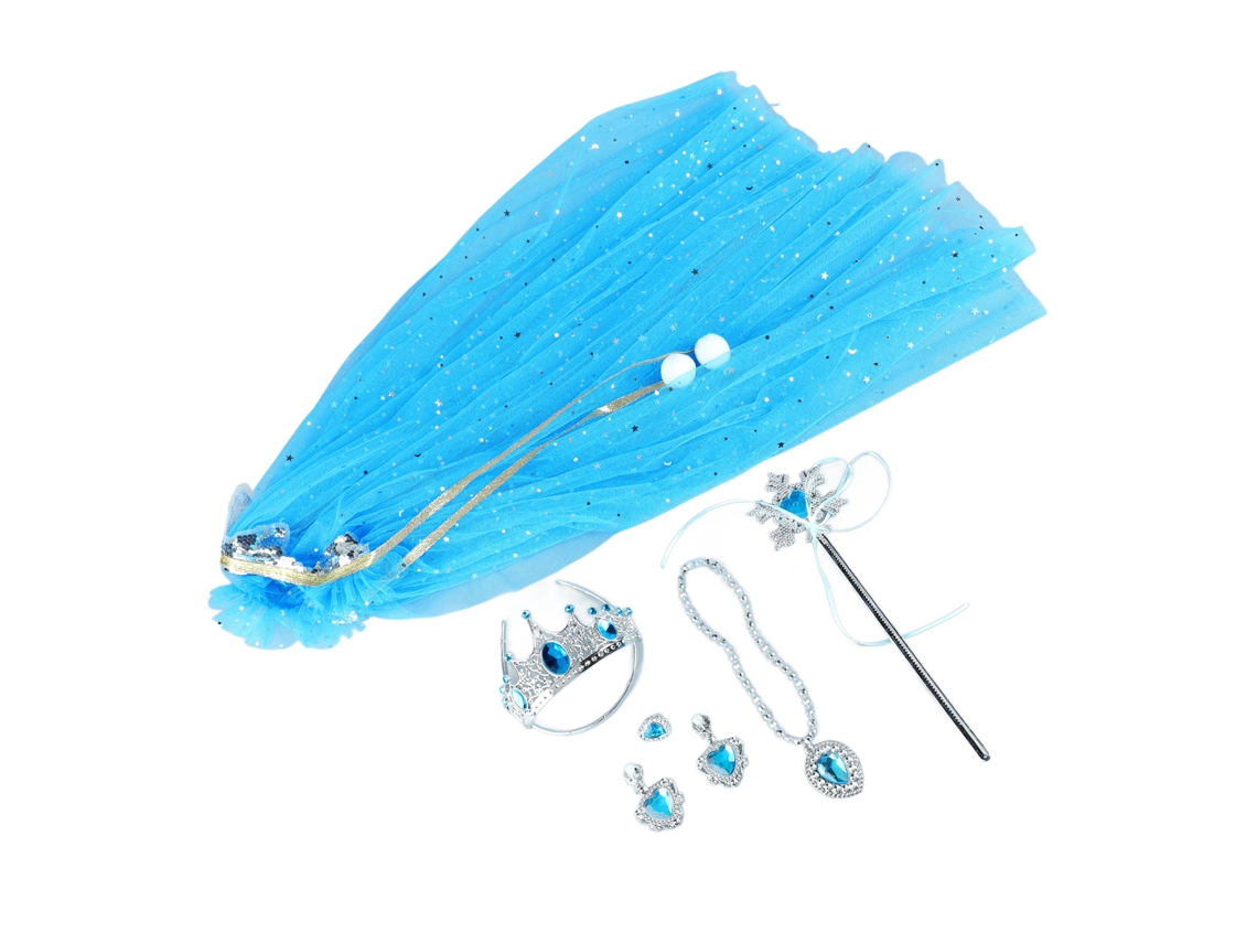 Ats 6 Peças Conjunto de Capa de Princesa com Brilho e Strass Fecho com Cordão e Varinha para Crianças