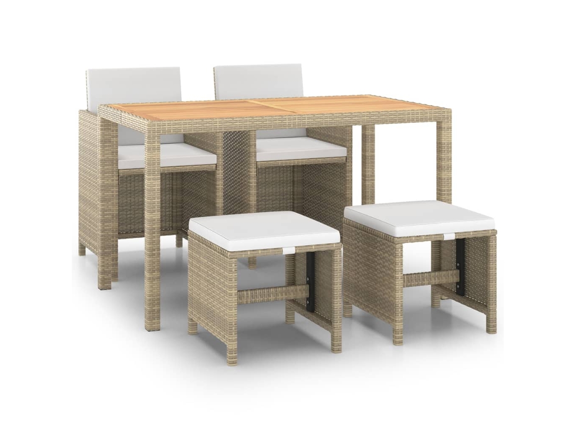 Maison Exclusive - 5 Pcs Conjunto Jantar P/ Jardim C/ Almofadões Vime Pe Bege