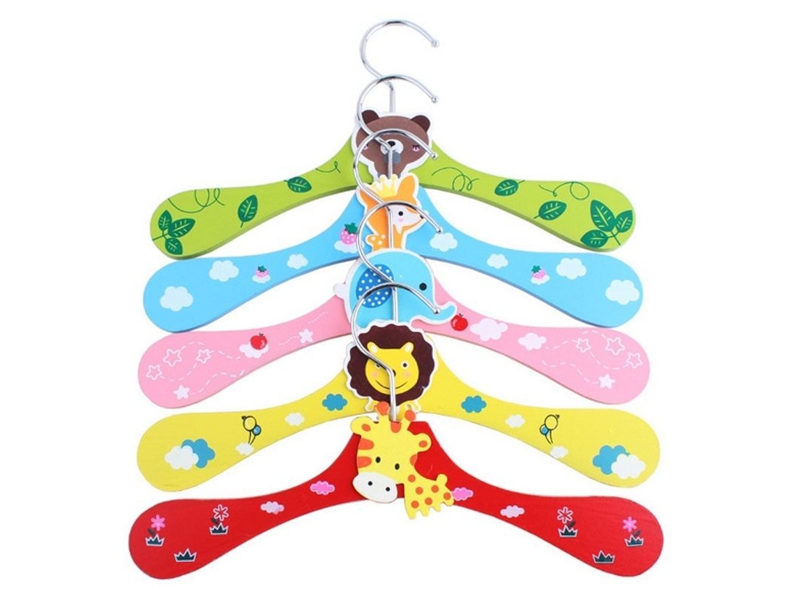 5 Peças De Cabides De Madeira Para Roupa De Cães, Gatos E Infantil, Desenho Animado, Cor Aleatória