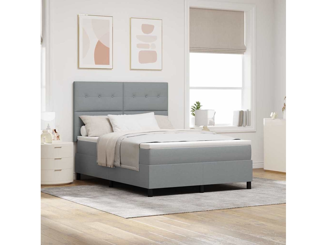 Vidaxl Cama Box Com Fitas Led Cinzento-claro 140 X 200 Cm Tecido