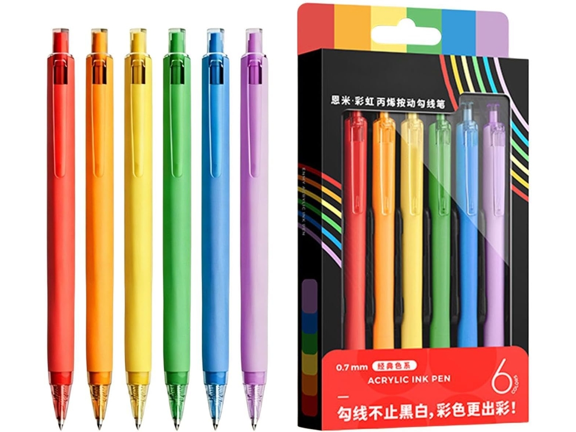 Canetas De Ponta Fina, Cores Sortidas, Escrita Suave, 0, 7 Mm, 6 Cores