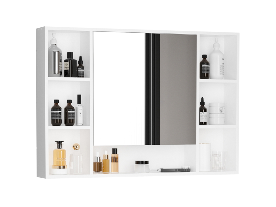 Espelho de Banheiro com Prateleiras Abertas, Armário com Porta Espelhada, 100x15x70cm, Branco | E-TOWN COMMERCE GMBH