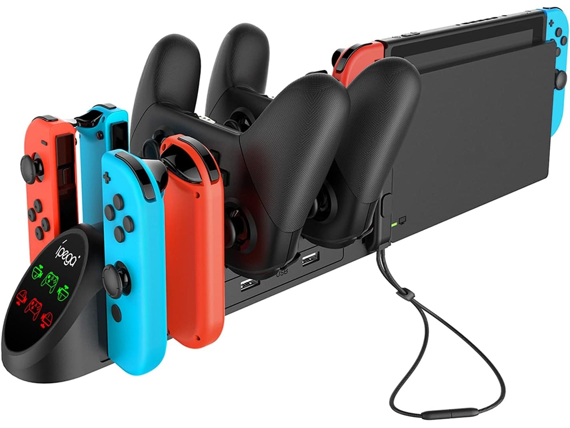 Base de carregamento LED 6 em 1 Brilvibera compatível com Joy-Cons e controles.