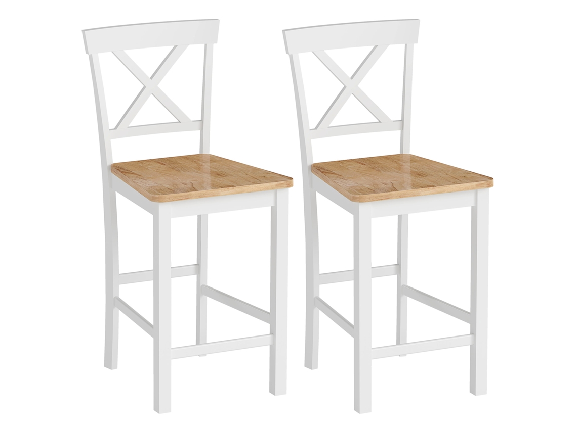 2er set Bancos de Bar com Encosto e Apoio para os Pés,madeira de Seringueira,para Cozinha,sala de Jantar,bar,carvalho+branco BTFORUS