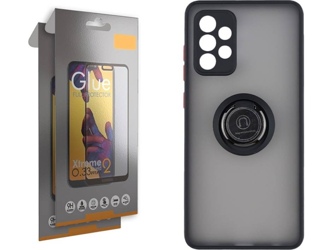 Capa e 2 Películas Full Samsung Galaxy A52 5G SKYHE Gel Bumper Ring Preto