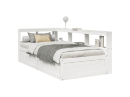 Cama Com Estante Sem Colchão 90x200 Cm Pinho Maciço Branco
