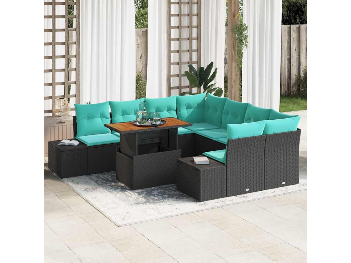 Vidaxl Conjunto De Sofá De Jardim 9 Unid. Preto Rattan Sintético