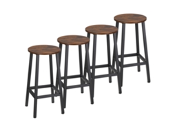 Conjunto de 4 Bancos Altos Melamina de Madeira e Aço Cor Preto e Madeira 32,5x32,5x65cm Homcom