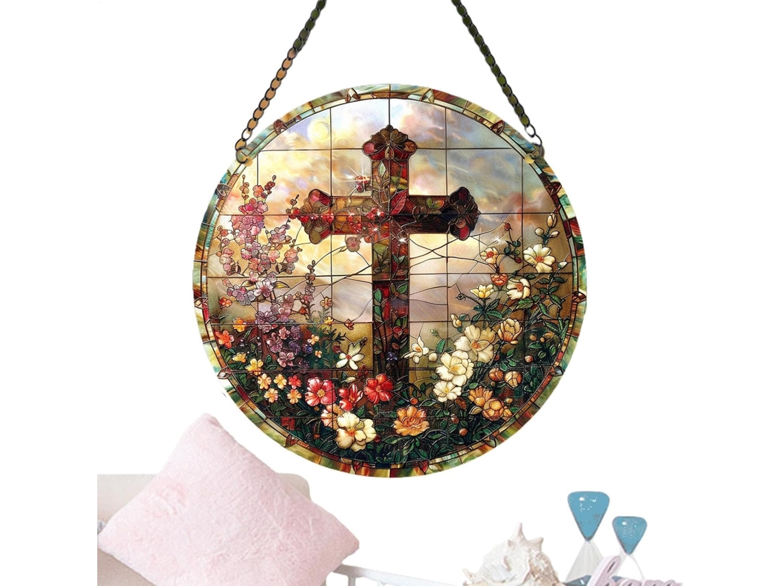 Vitral Decorativo Etucyng, Vitral, Arte de Parede Religiosa, Ornamento de Janela, Decoração para Casa, Decoração de CHABERLU