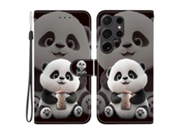 Capa De Couro Tkdaddy Para Samsung Galaxy S25 Ultra Com Suporte, Carteira, Estampa, Capa Para Celular Com Alça De Pulso, Milk Tea Panda