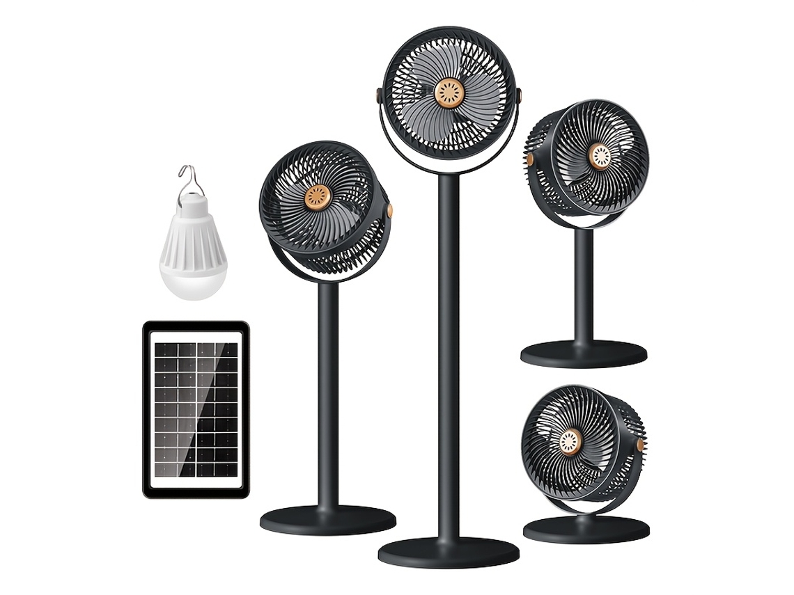 Ventilador Solar Portátil Para Camping, Ventilador De Mesa Telescópico Com Bateria De 4000mah Para Uso Interno E Externo