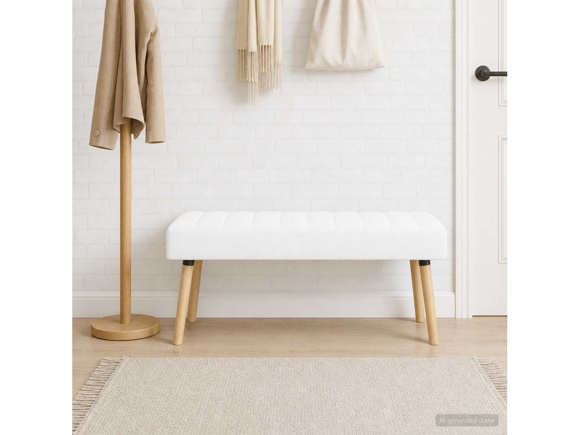 Vidaxl Banco Com Tufting Em Canal Branco 110 X 40 X 46 Cm Tecido