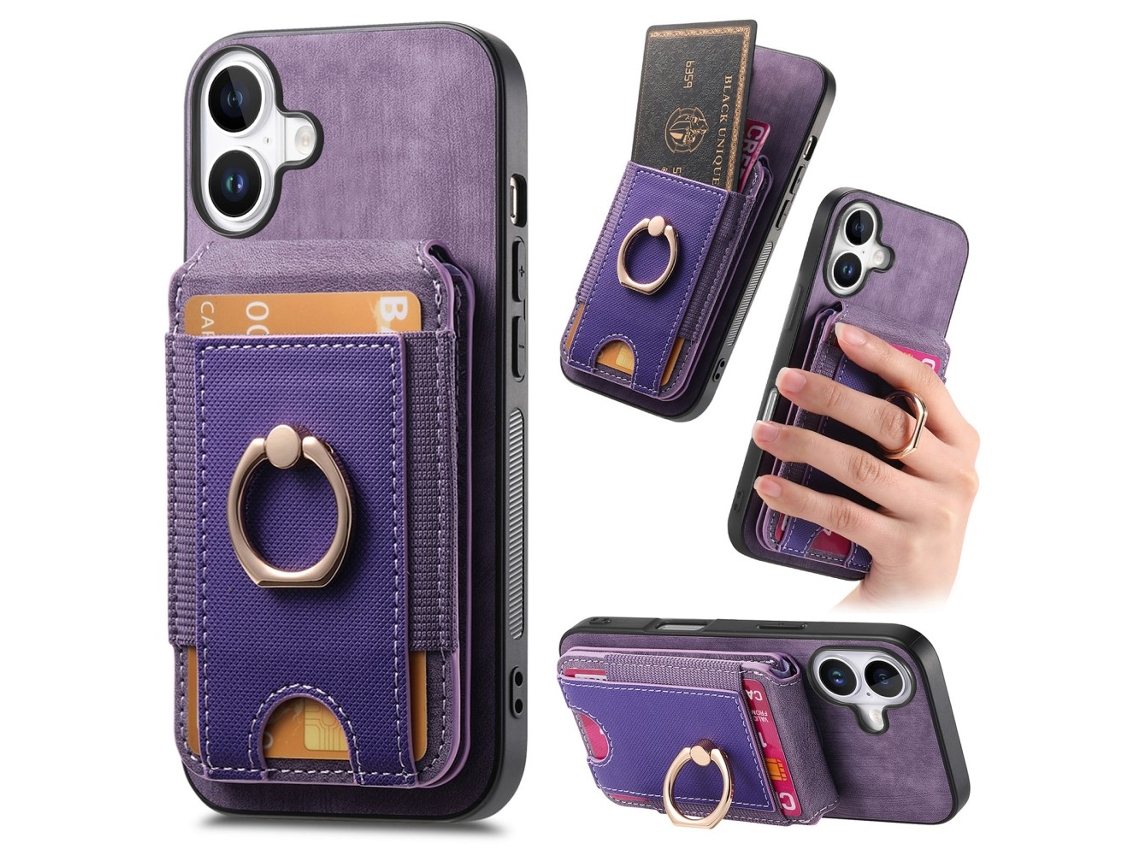 Casa Em Tpu Anti-queda, Com Suporte E Porta-cartões Para Apple Iphone 16 - Roxo