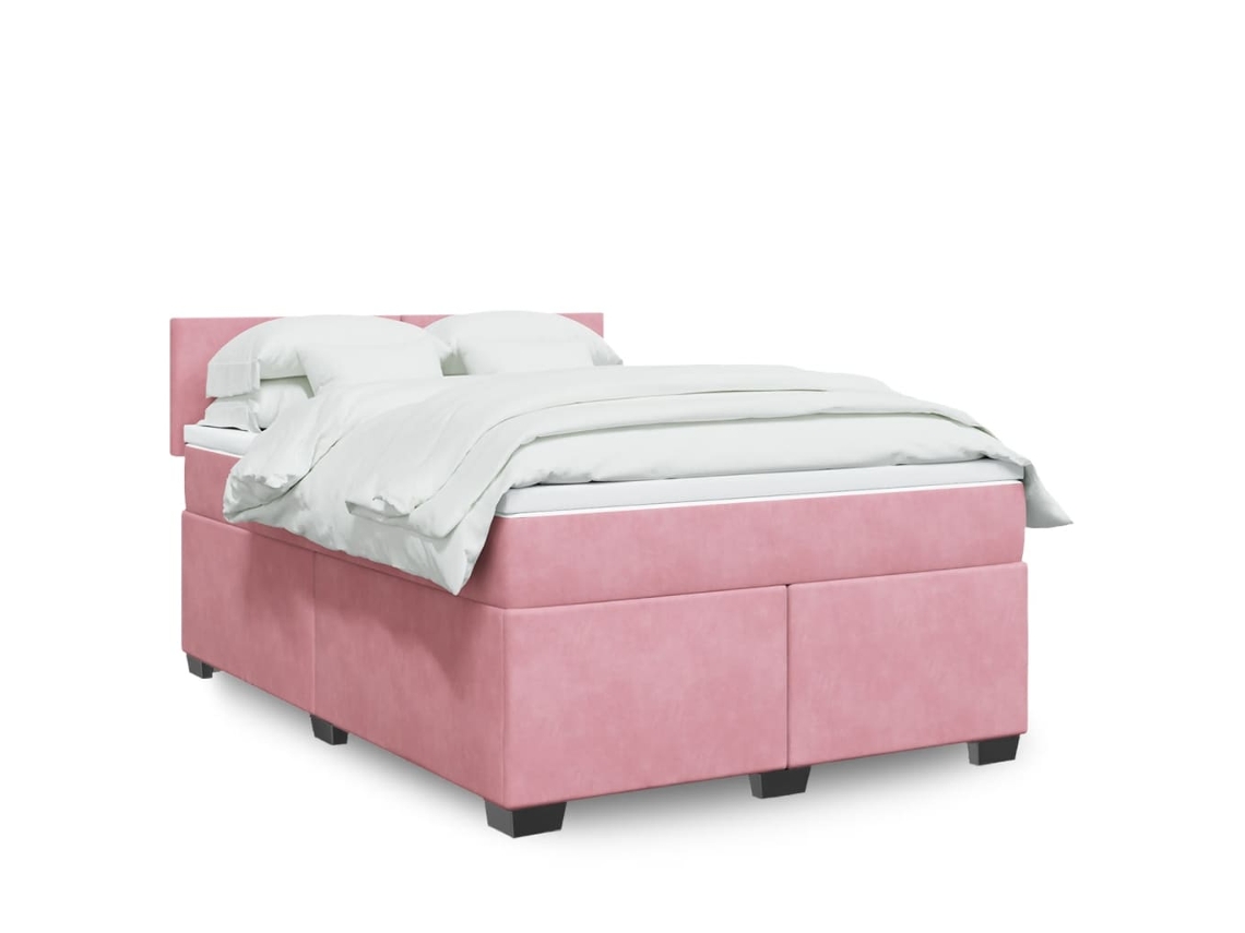 Vidaxl Cama Com Molas/colchão 160x200 Cm Veludo Rosa