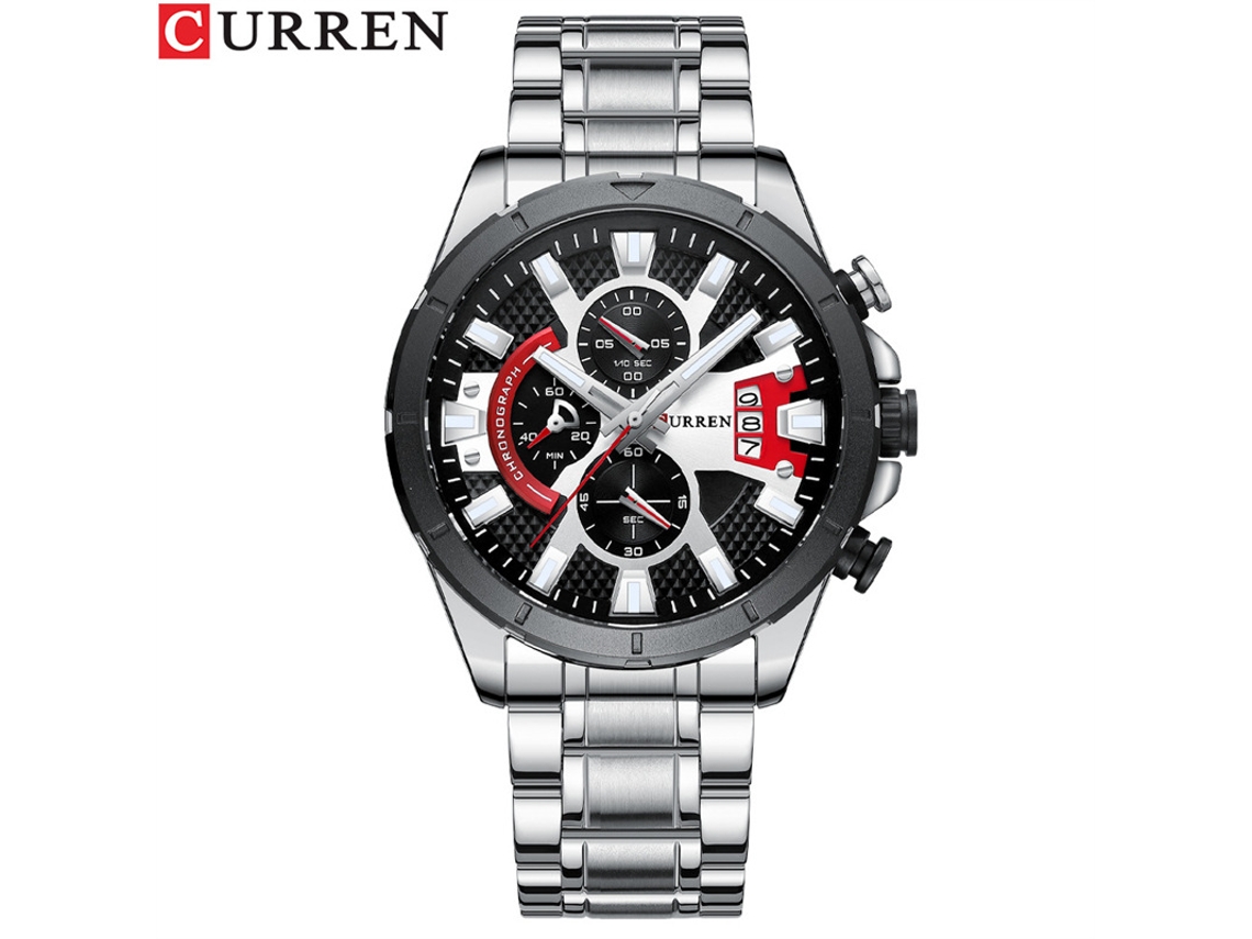 Relógio masculino casual com pulseira de aço inoxidável, mostrador de 24 horas, MDUG (prateado e azul)