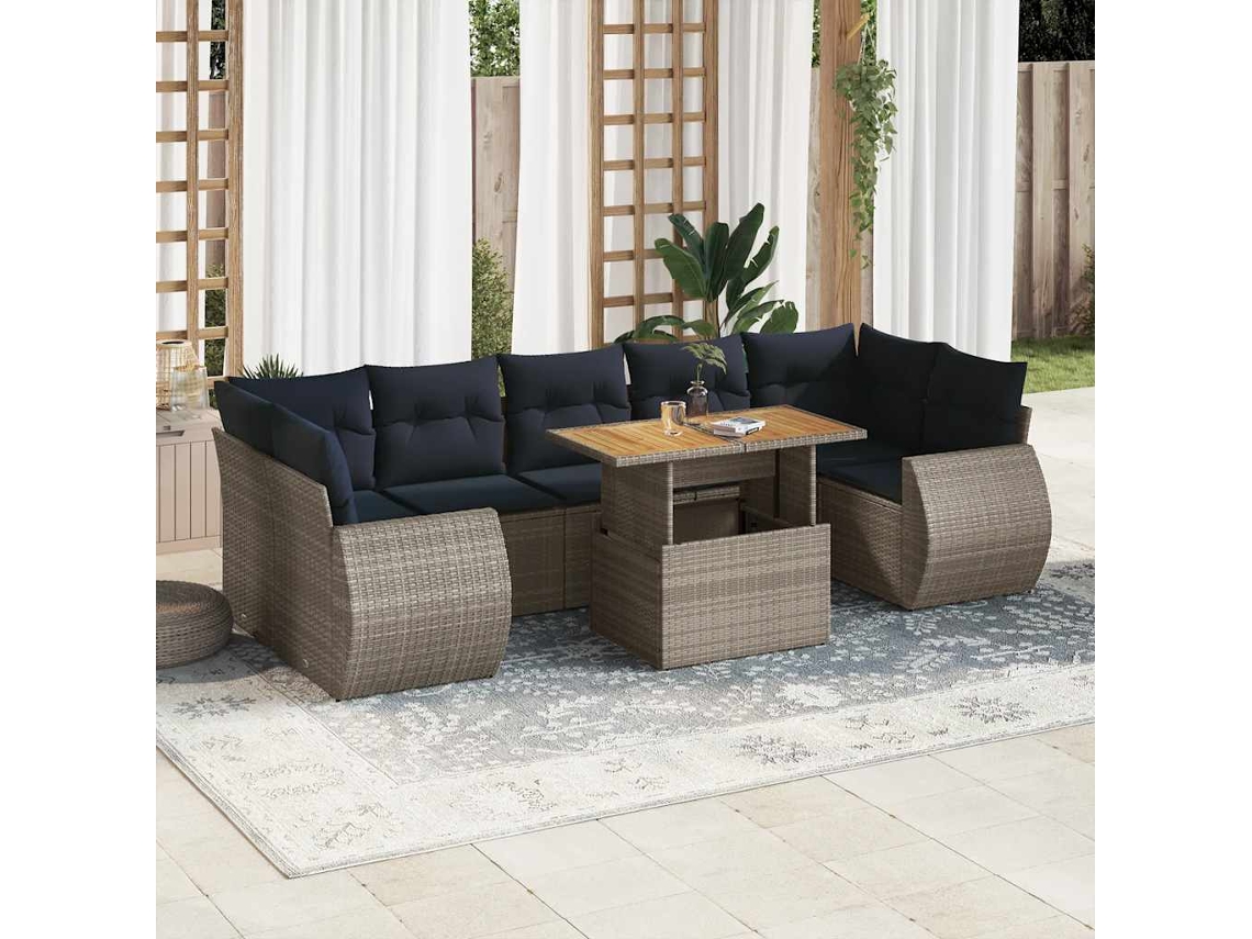 Vidaxl 8 Pcs Conjunto Sofás De Jardim C/ Almofadões Vime Pe Cinzento