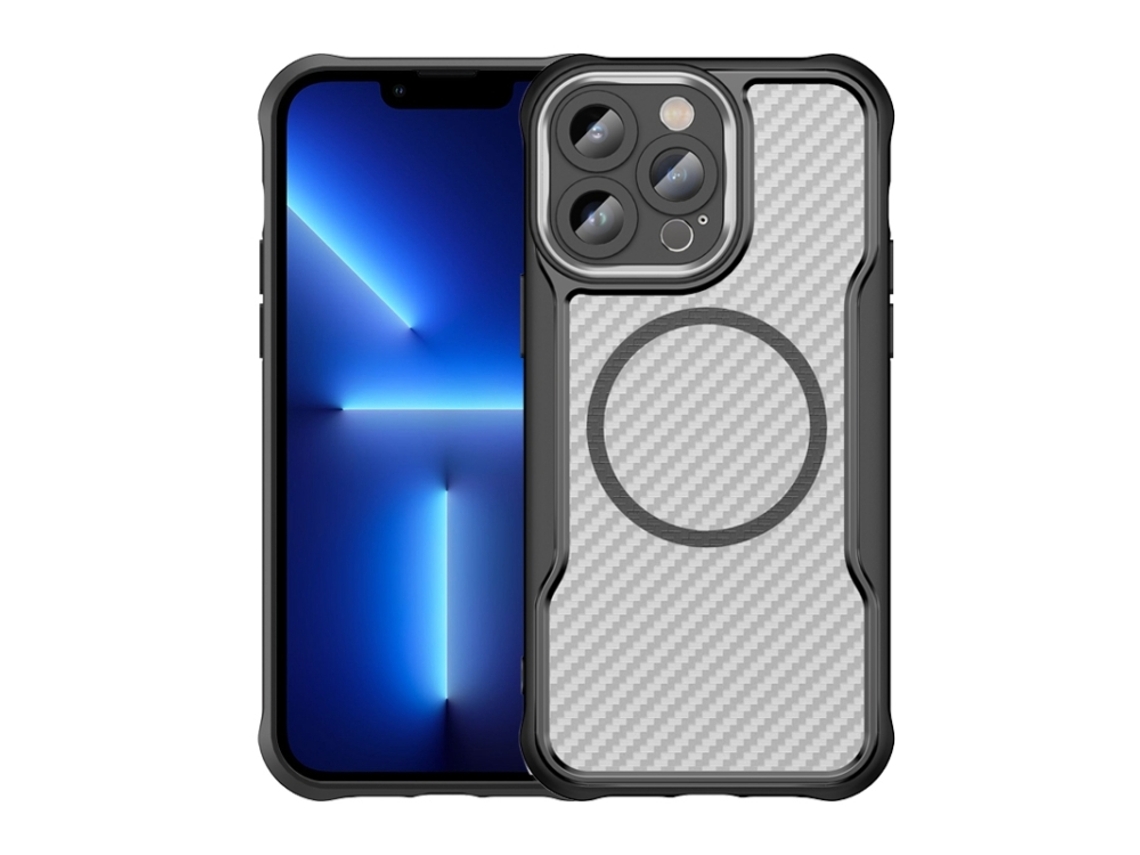 Capa Transparente Para Iphone 13 Pro - Textura De Fibra De Carbono - Magsafe