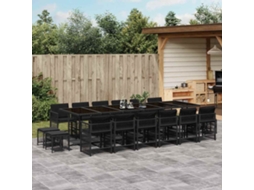 Vidaxl 17 Pcs Conjunto De Jantar P/ Jardim C/ Almofadões Vime Pe Preto