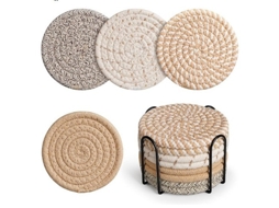 Conjunto 8 Pcs Sousplats Com Suporte Algodão Absorventes Caqui 11 Cm Dureforward
