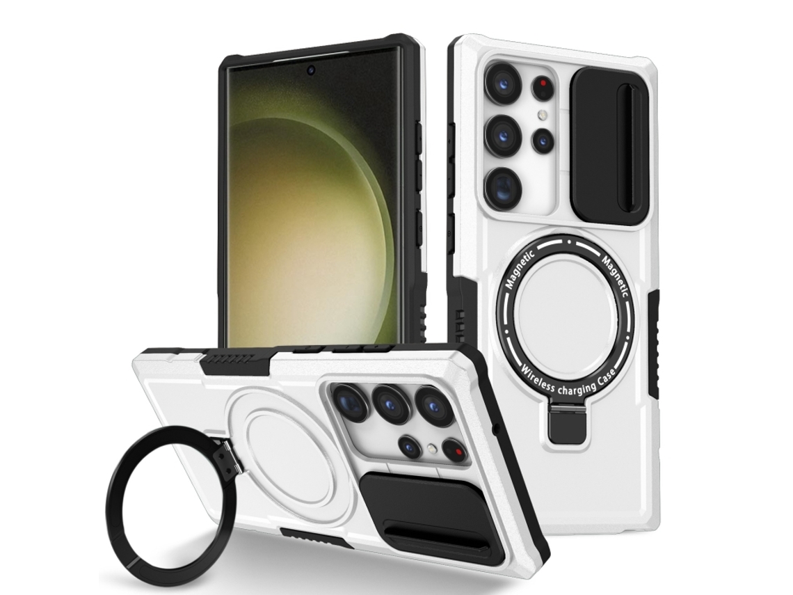 Capa Zruxe Compativel Com Samsung Galaxy S23 Ultra 5g (sliding Camshield - Magsafe - Tpu Hybrid Pc - Preto - Branco)