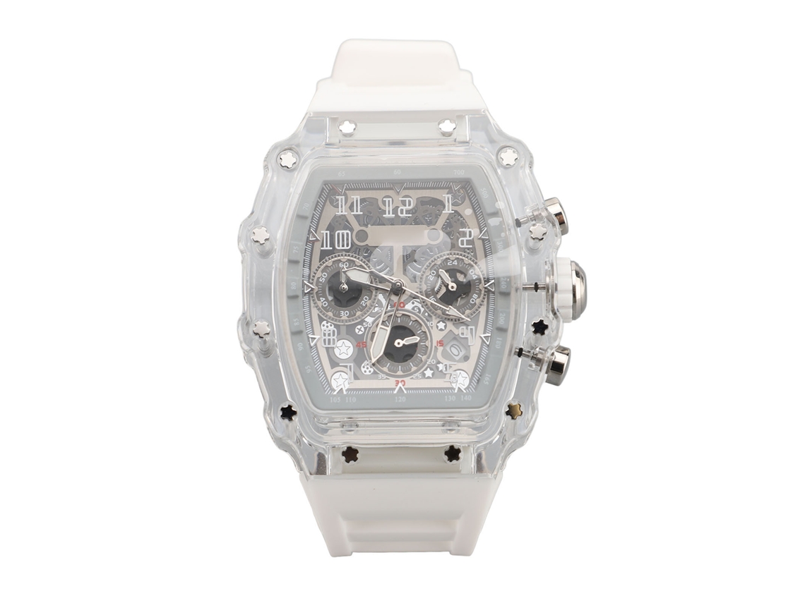 Relógio Transparente Masculino de Moda Impermeável 50m Pulseira de Silicone Oca Grande