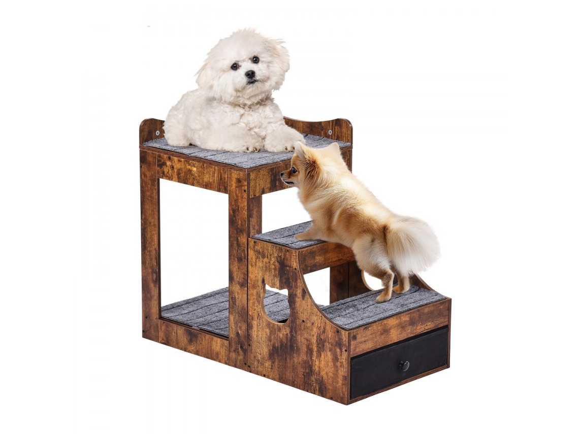 Cama Elevada Para Animais Com Escadas E Janela 3 Em 1 830x450x675 Mm Em Tecido Antiderrapante Tekmaquinas