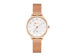 Relógio de Quartzo, Mostrador elegante e simples, pulseira de malha metálica, MDUG