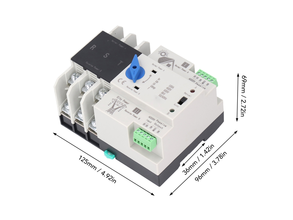 Laxiscreed Comutador Automático Para Fontes De Energia Duais, 3p 100a, Compatible Com Fotovoltaica 50/60hz