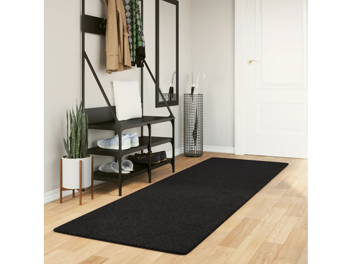 Vidaxl Tapete Pelo Curto Macio E Lavável Huarte 80x250 Cm Preto