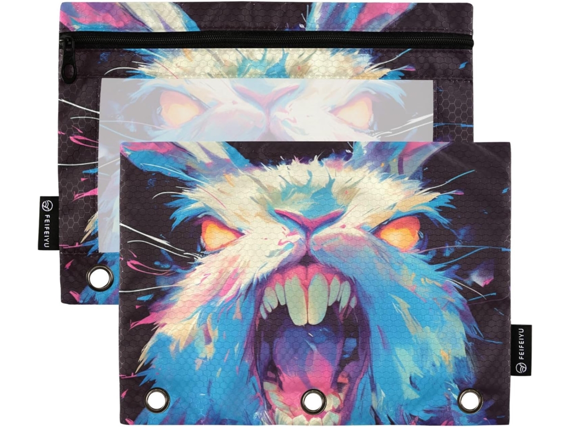 Pasta Organizadora Menacing Rabbit Dark Pop Art Com Janela Transparente, Estojo De Lápis Tecido Grande Capacidade
