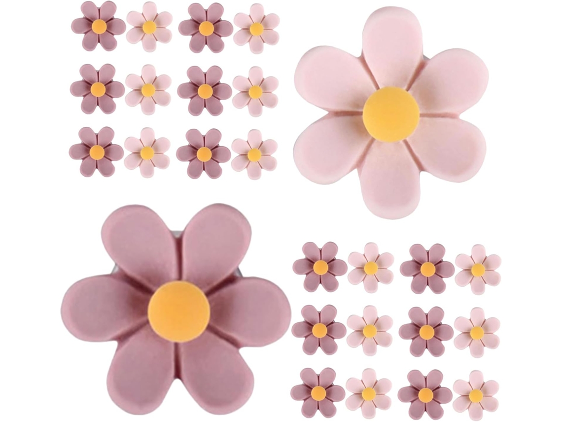 Tachinhas decorativas genéricas em formato de flor, design tridimensional, 50 peças em plástico e metal para organização.
