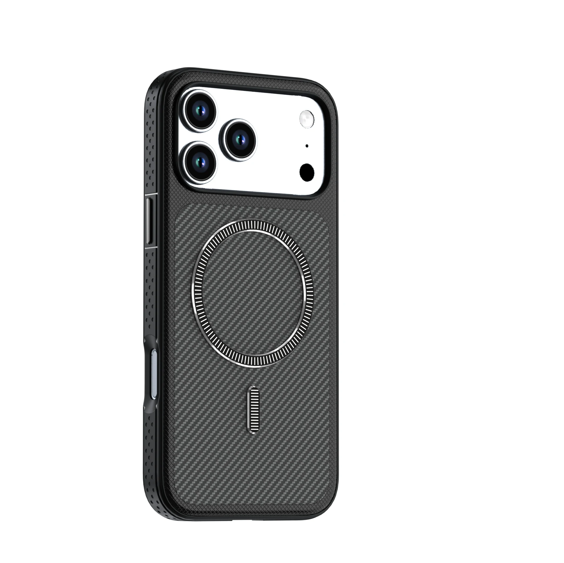 Capa Magnética Para Celular (iphone 14 Preto) Com Textura De Fibra De Carbono, Feita De Material Rígido De Policarbonato.