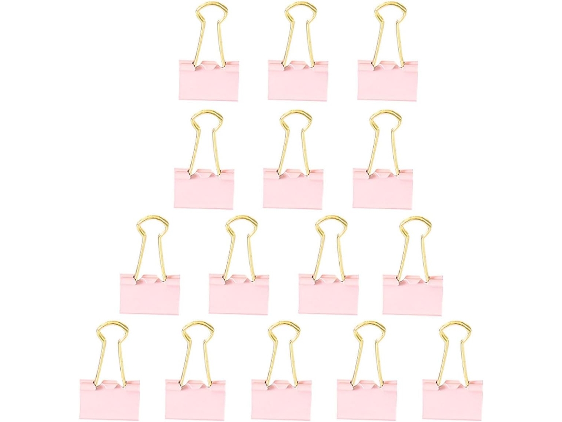 Clips para livros Stobaza em metal rosa, 15 unidades, design simples para organizar documentos que não sejam de mesa na escola.