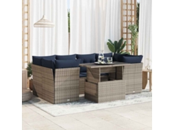 Vidaxl 7 Pcs Conjunto Sofás Jardim Almofadões Vime Pe/acácia Cinzento