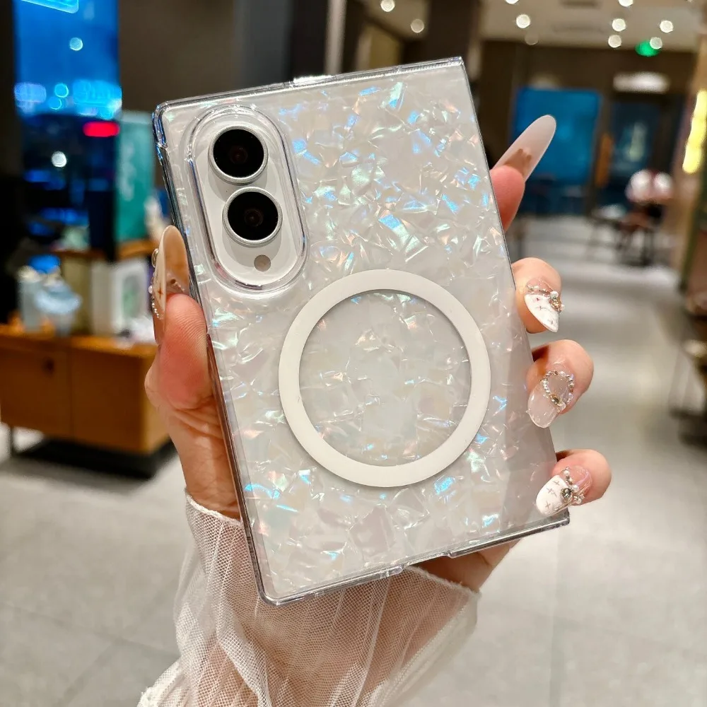 (branco, Galaxy Z Fold 8 Ultra) Capa Magnética Para Celular Com Padrão De Concha, Capa Protetora Ultrafina Com Estrutura Rígida Em Policarbonato.