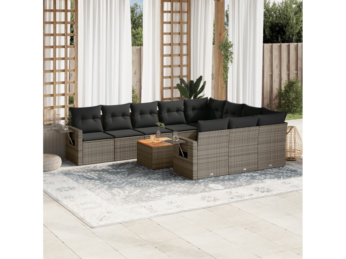 Vidaxl 11 Pcs Conjunto Sofás De Jardim C/ Almofadões Vime Pe Preto