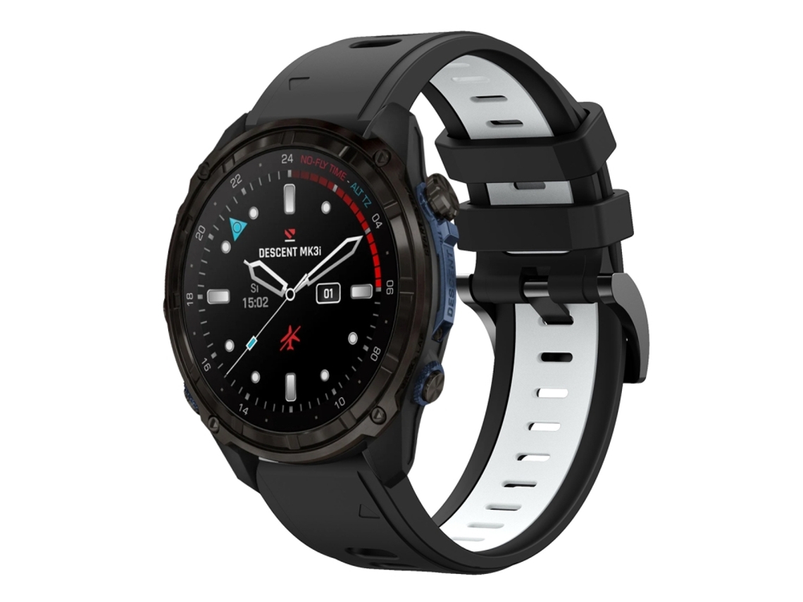 Bracelete Para Garmin Descent Mk3i (51mm) - Silicone Esportivo - Duas Cores (26mm) Preto + Branco